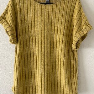 SHEIN Yellow Ribbed Cuffed Sleeve T-Shirt